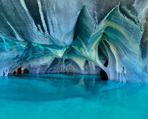 Inside view of Blue Marble Caves in Chile